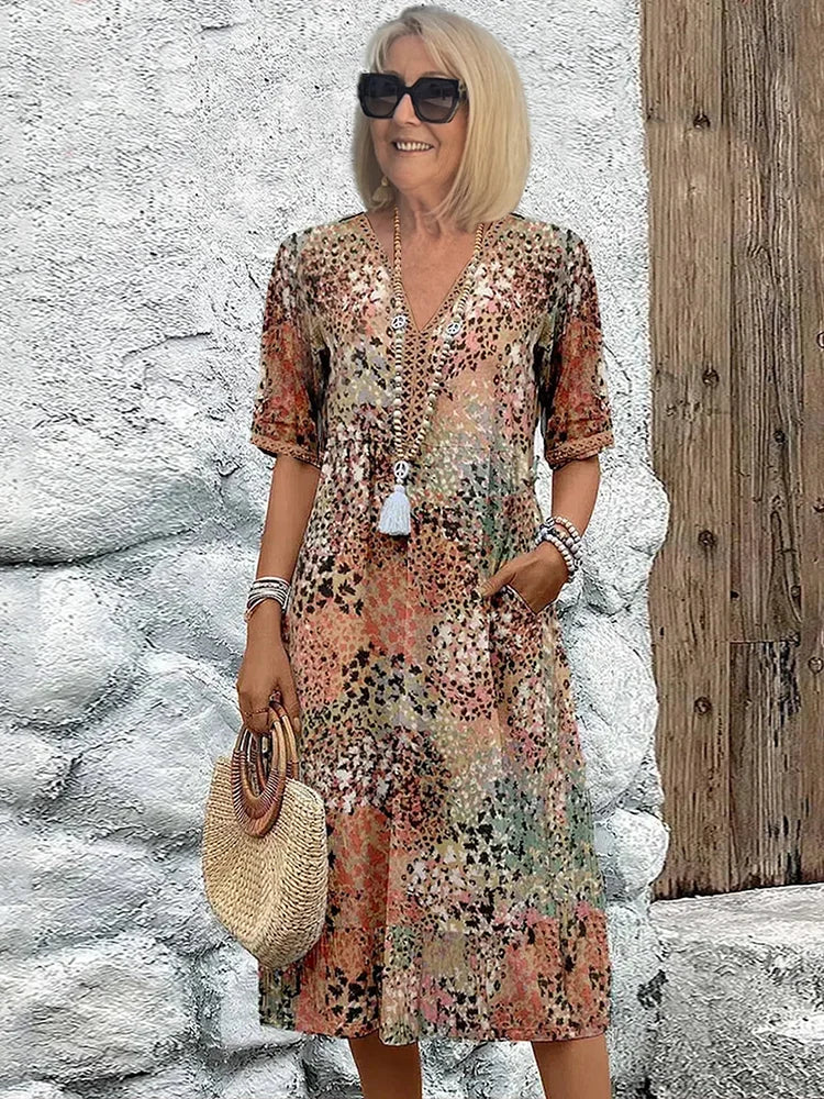 Elegant Floral Midi Dress – Hide Tummy, Show Grace