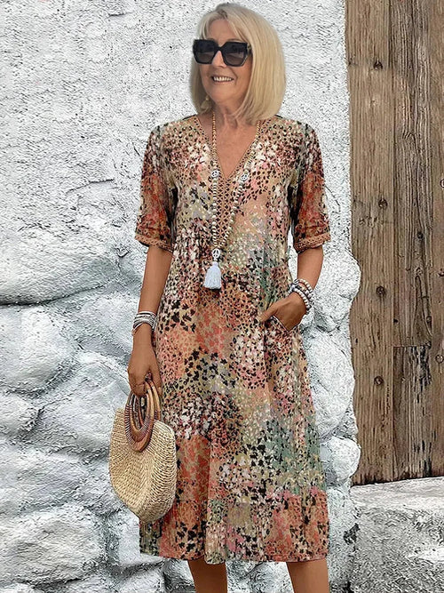 Elegant Floral Midi Dress – Hide Tummy, Show Grace