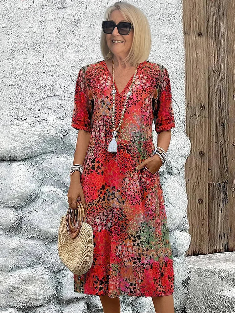 Elegant Floral Midi Dress – Hide Tummy, Show Grace