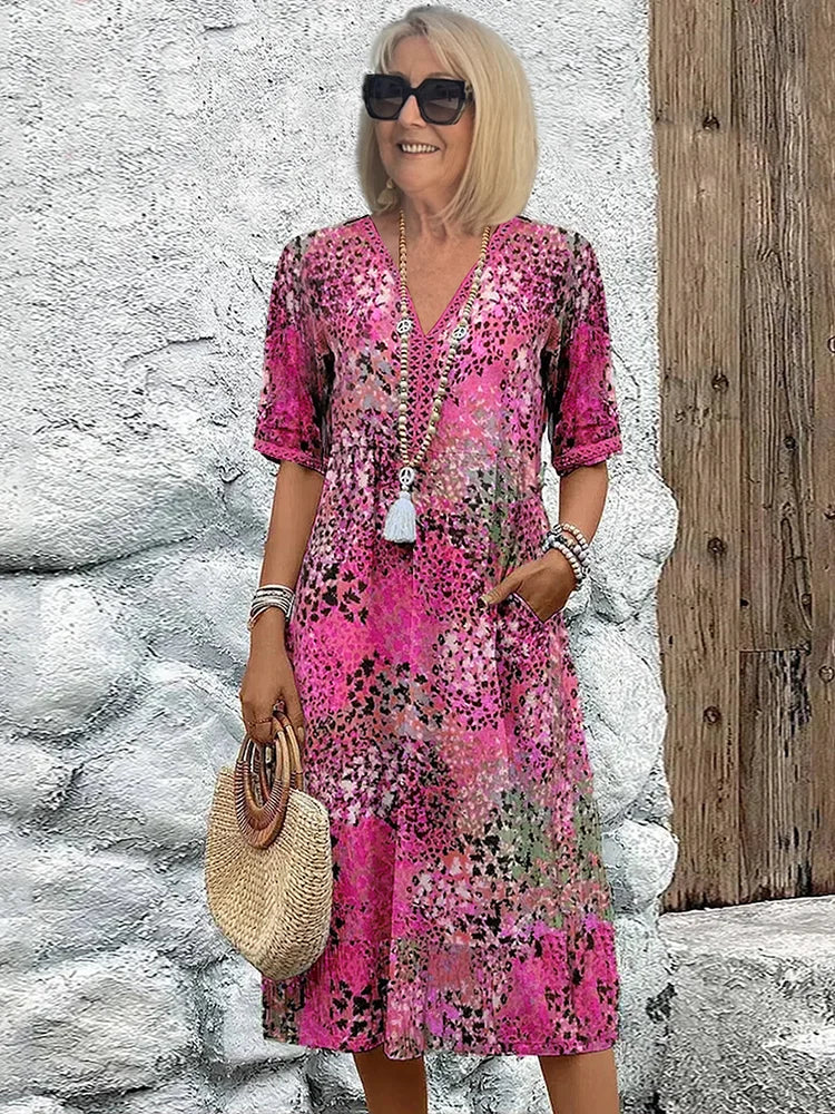 Elegant Floral Midi Dress – Hide Tummy, Show Grace