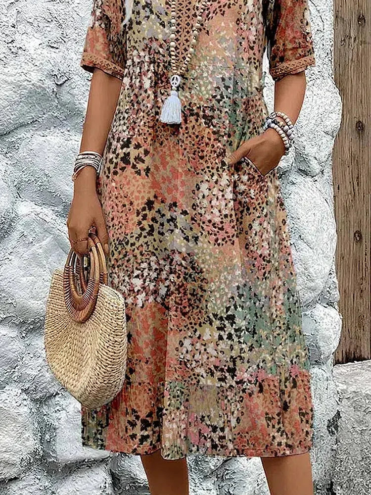 Elegant Floral Midi Dress – Hide Tummy, Show Grace