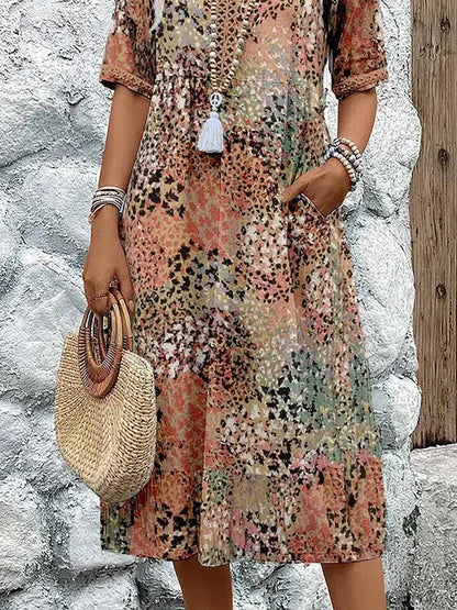 Elegant Floral Midi Dress – Hide Tummy, Show Grace