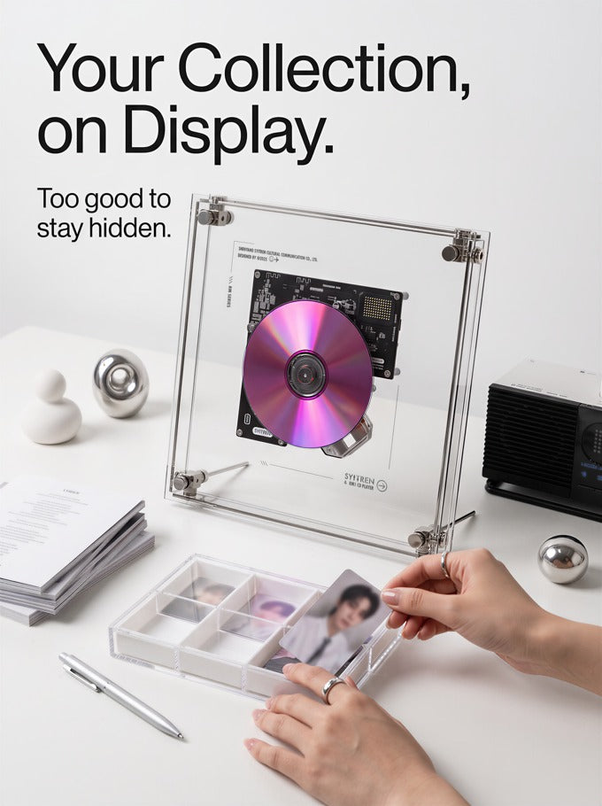 🎼 MusicFrame — a living art CD player with transparent frame, album display, Hi-Fi audio, Bluetooth & AUX, anti-shock playback, and wall/desktop mounting.